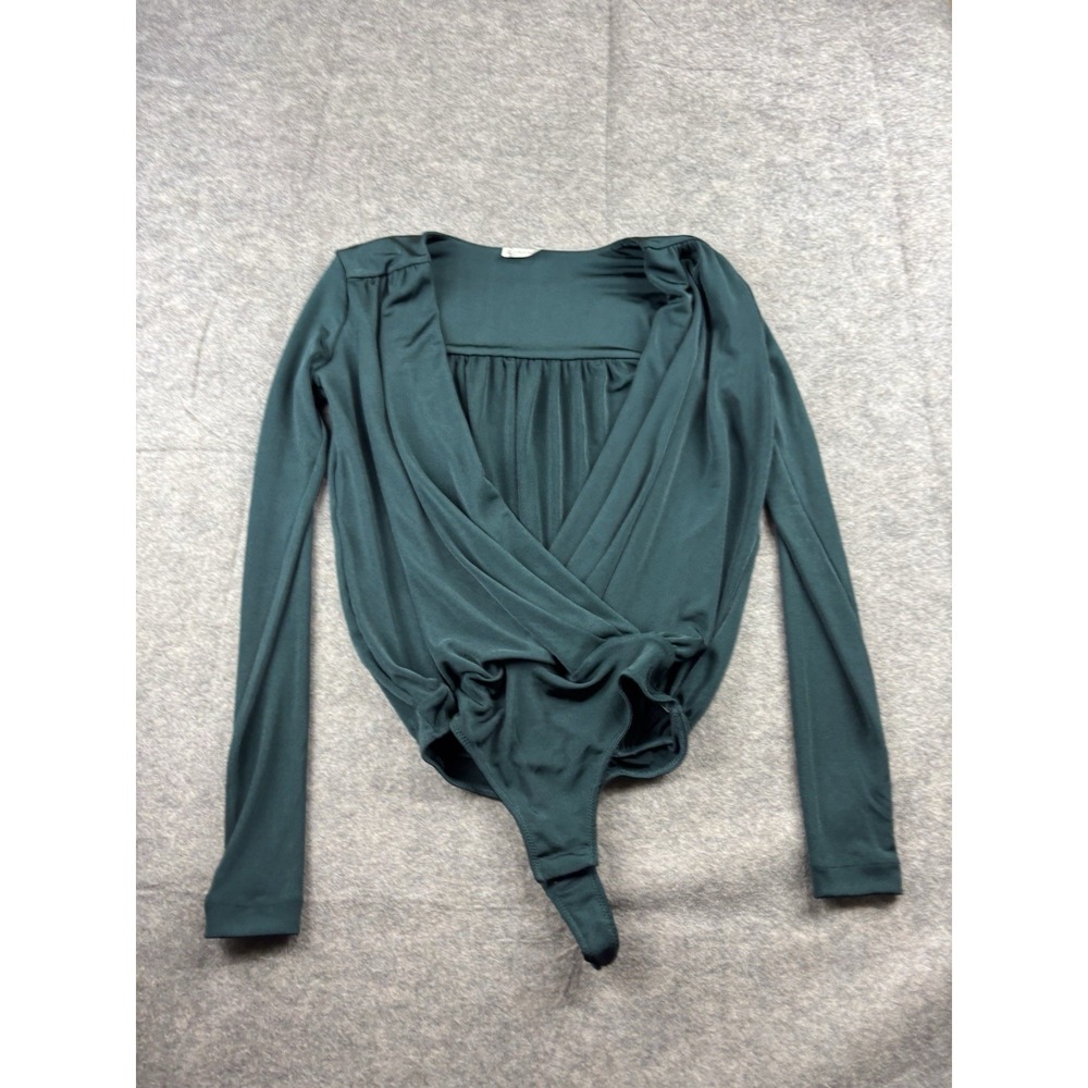 Free People Intimately Free Women L Green Slinky Body Suit Blouse Sexy Going Out